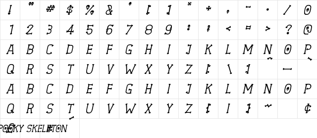 Spooky Skeleton Italic  glyph index