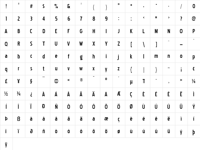 Pakenham Cnd Bk Regular  glyph index