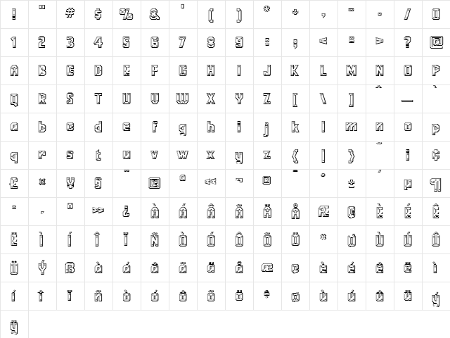 Messing Lettern Regular  glyph index