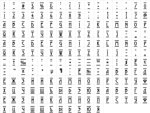 a_ModernoDcFr Regular  glyph index
