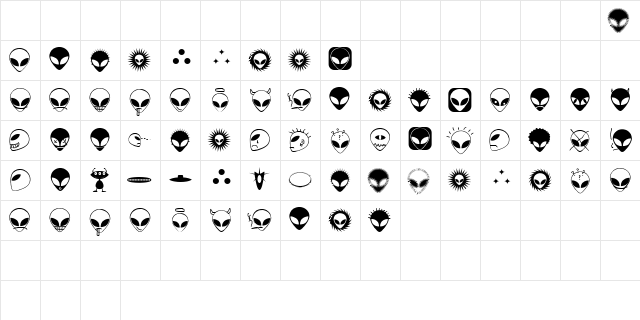 Alienator Regular  glyph index