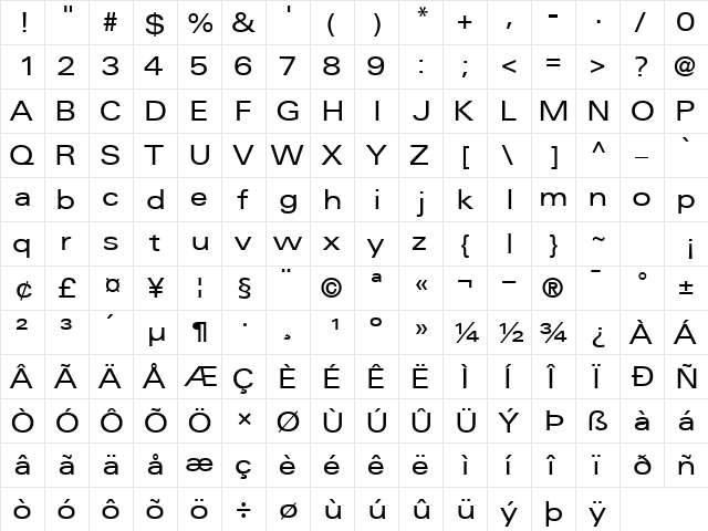 NovaExpandedSSK Regular  glyph index