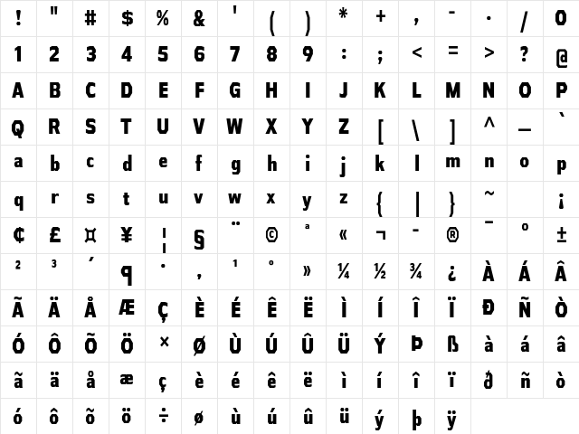 Athabasca Condensed ExtraBold  glyph index