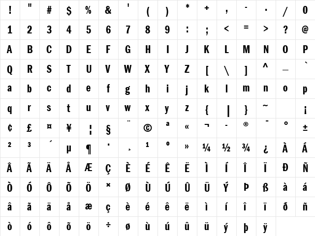 ITC Franklin Gothic LT Com Demi Compressed  glyph index
