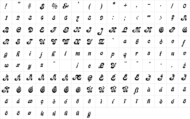 Script-C650 Regular  glyph index