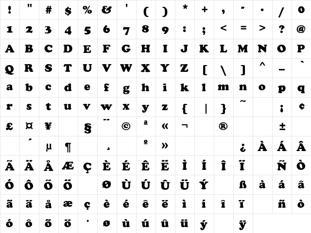 Gooseberry Heavy Regular  glyph index