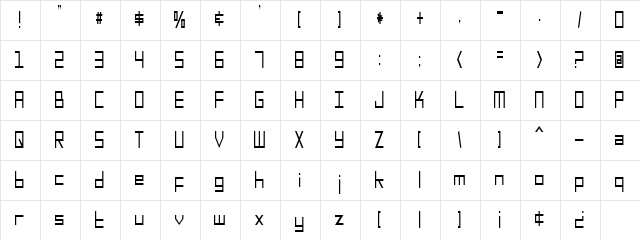 SF Square Head Condensed Regular  glyph index