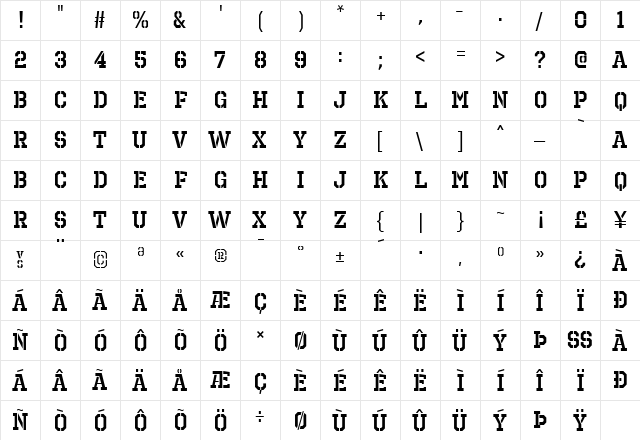 Octin Prison SemiBold  glyph index