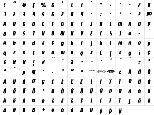 Homelander Wide Semi-Italic Regular  glyph index
