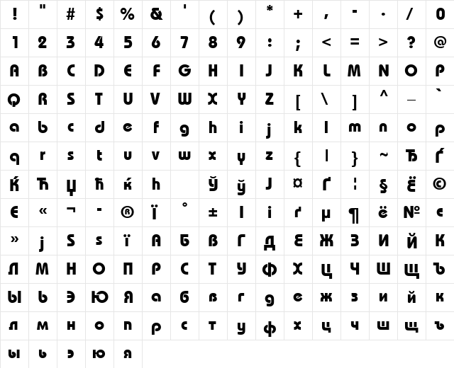 BauhausCTT Bold  glyph index