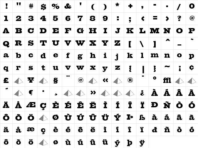 Giza FiveSeven  glyph index