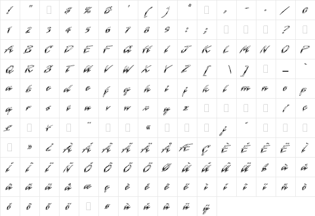 LaserChrome Regular  glyph index
