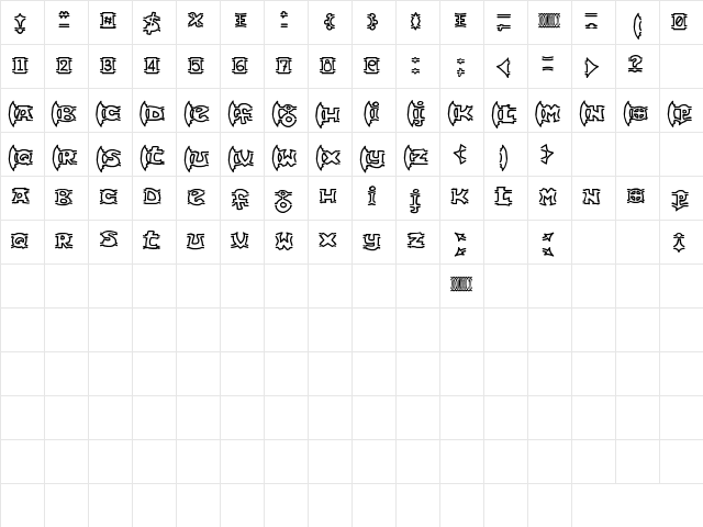 {ogrejuice} Regular  glyph index