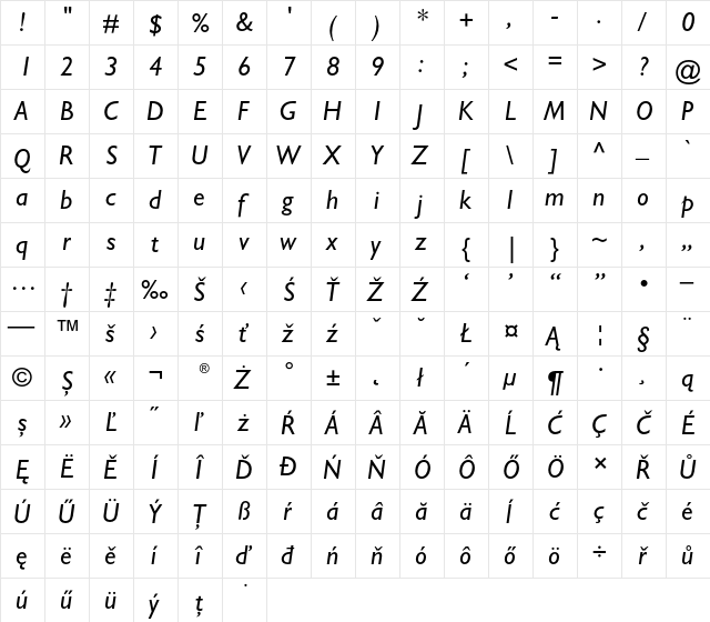 Gill Sans CE Italic  glyph index