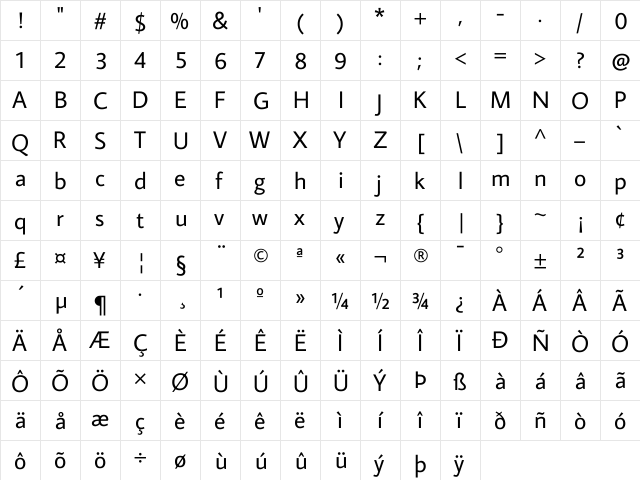 Average Sans Regular  glyph index