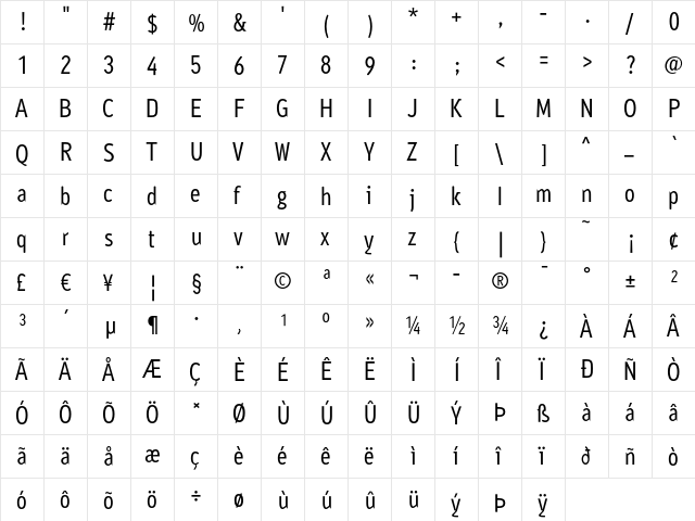 Ayumi Pro Medium  glyph index