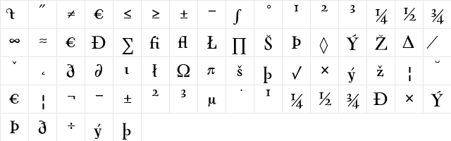 Oneleigh Bold  glyph index