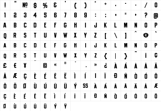 LHFOldBlockCondBold Regular  glyph index