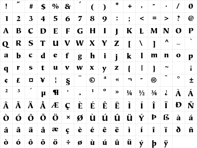 Mariposa Sans Std Black  glyph index