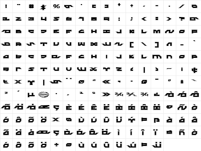 Nightrunner Pro Pro  glyph index