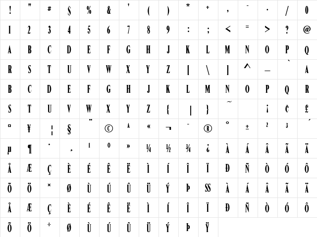 Nimbus Roman Becker ModComD Regular  glyph index
