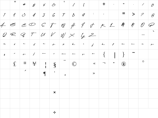 Asem Kandis Regular  glyph index