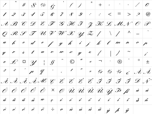K߮stler Script LT Std Black Regular  glyph index