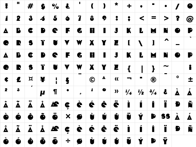 Shotgun Regular  glyph index