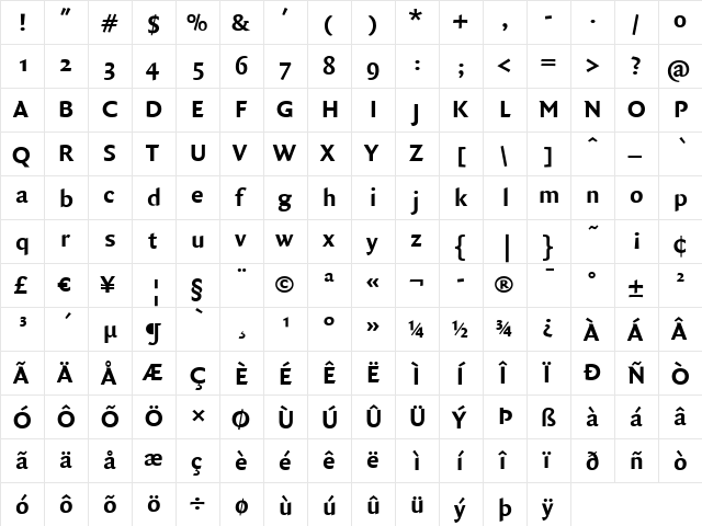 QuadraatSans Bold  glyph index