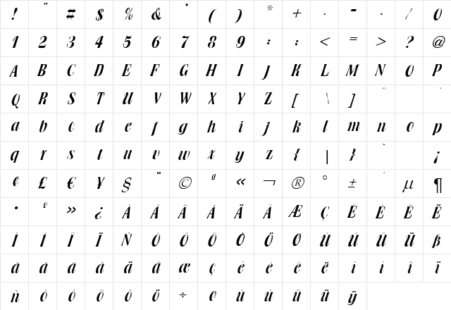Browning Regular  glyph index
