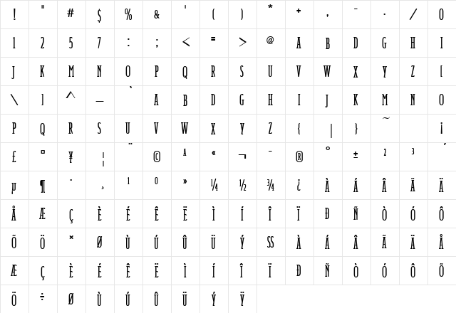 ItaliaComDMed Regular  glyph index