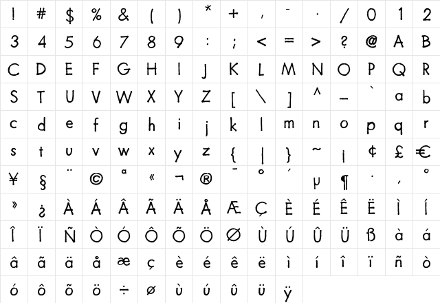 Futuramano Light Regular  glyph index