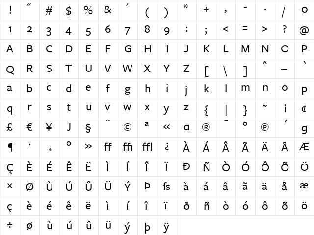 FreightSans Medium  glyph index