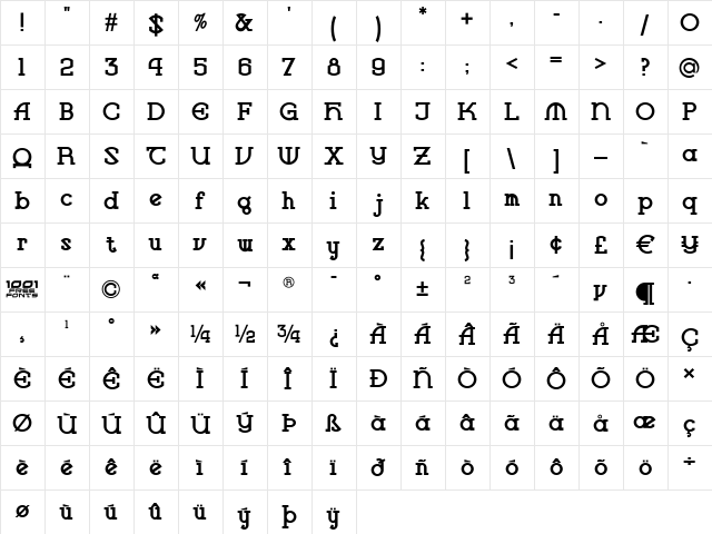 Vlaanderen Square NF Regular  glyph index