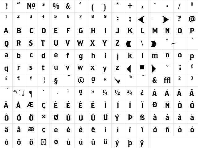 BrothersAlternates Roman  glyph index