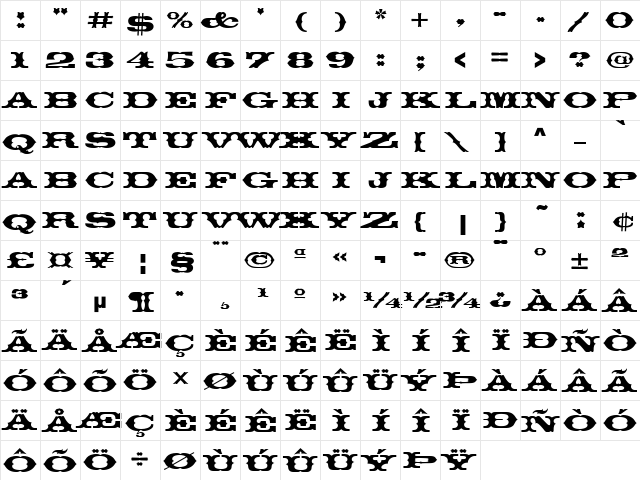 Thunderbird D Regular  glyph index