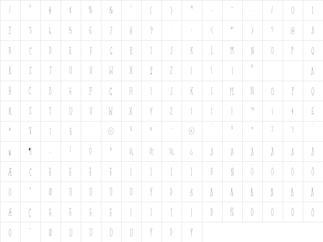 Bacon Buffet DEMO Regular  glyph index