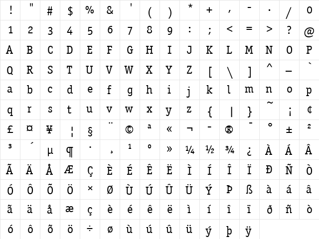 Officina Serif ITC Book  glyph index