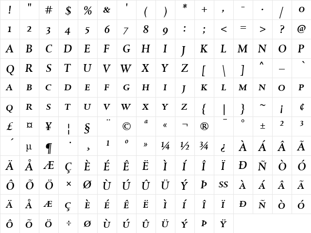 DTLAlbertinaTCaps ItalicMedium  glyph index