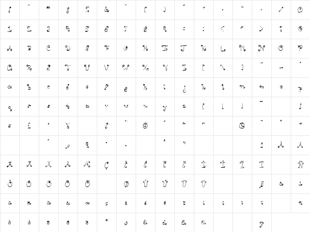 TWistED Regular  glyph index