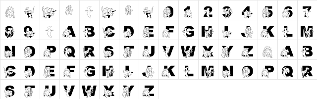 LMS Writing With Dinosaurs Regular  glyph index