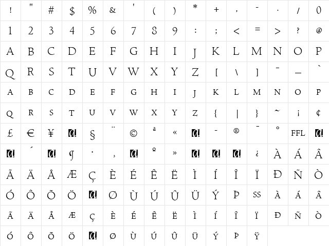 Spira-LightSmallCaps Regular  glyph index
