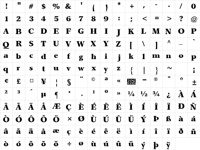 StewardBlack Regular  glyph index