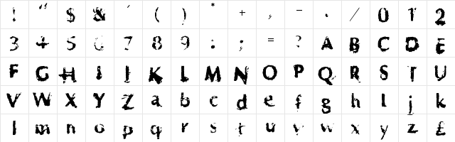 Horrendous Regular  glyph index