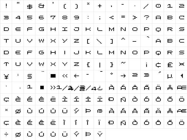 LomoWebPixel LT Std 7 Regular  glyph index
