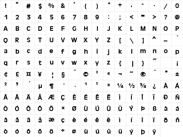 Holland Bold  glyph index