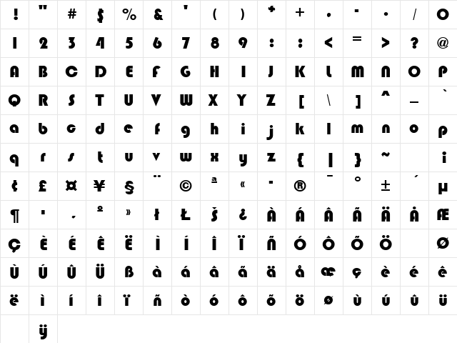 BRINLED Regular  glyph index