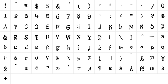 BistroC Regular  glyph index