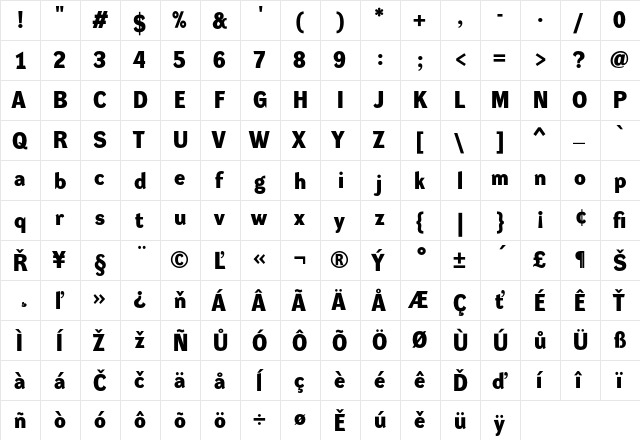 Dynamo D Regular  glyph index