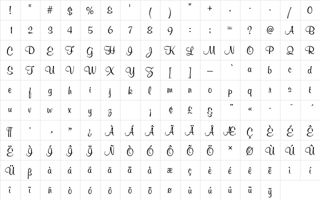 MurrayHilDRo1 Regular  glyph index